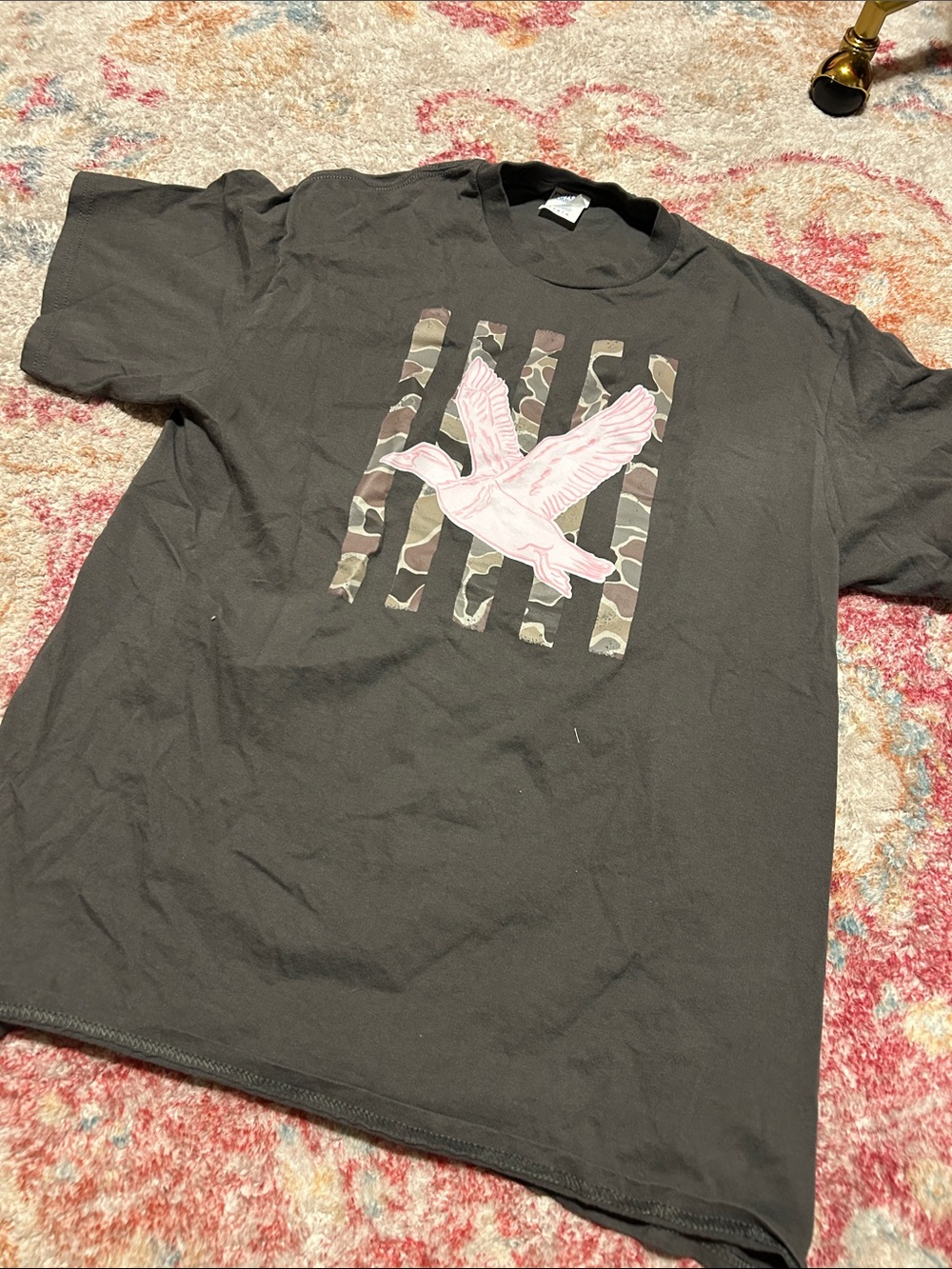 Grey Graphic Tee with Pink bird
